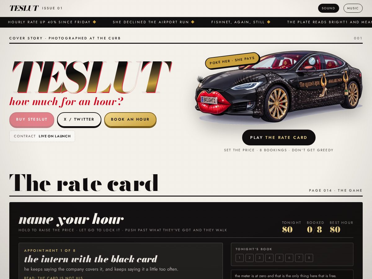 Landing-page snapshot of teslut.fun