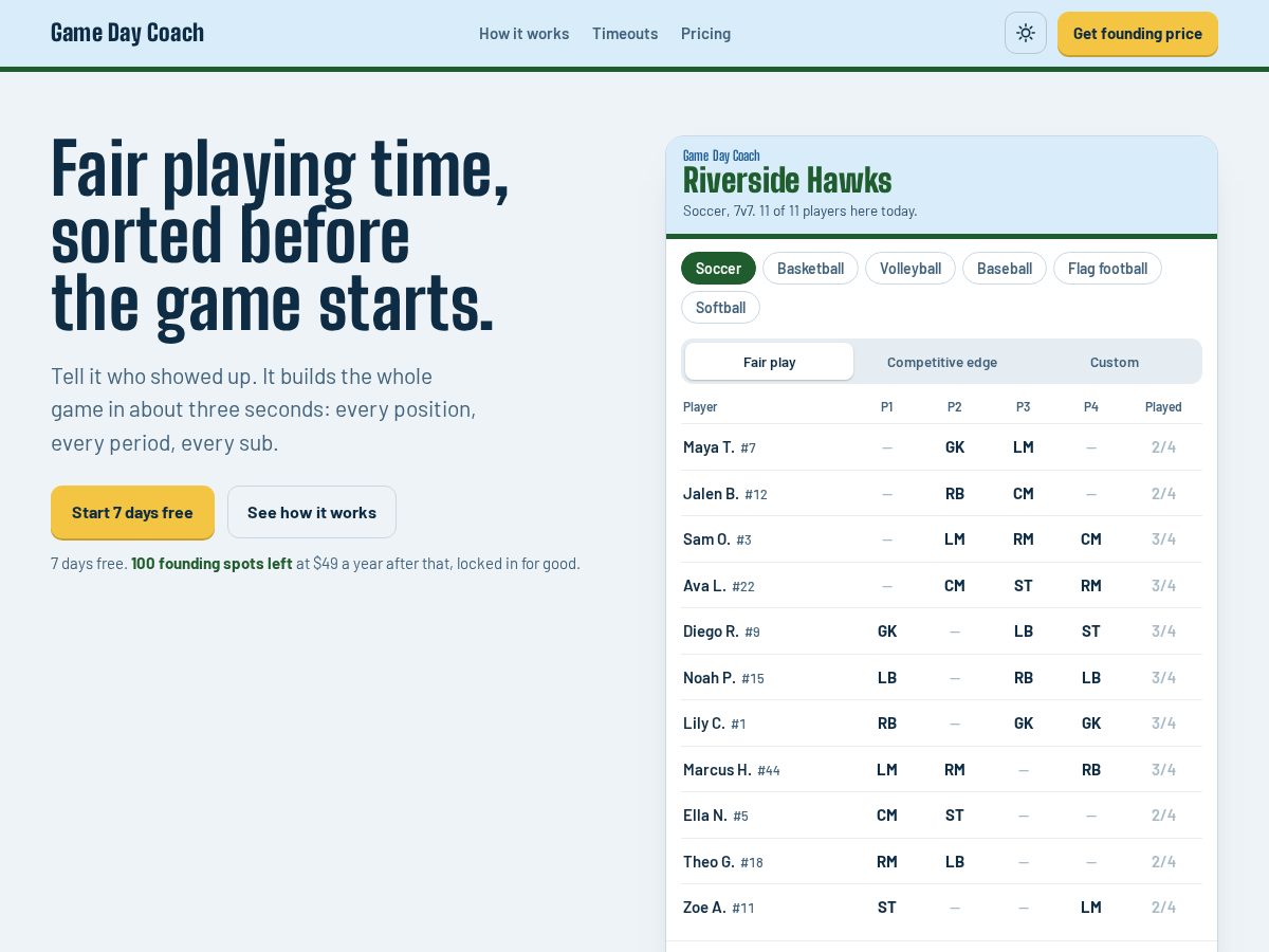 Landing-page snapshot of thegamedaycoach.com