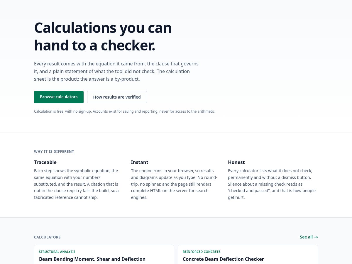 Landing-page snapshot of thestructuralcalc.com