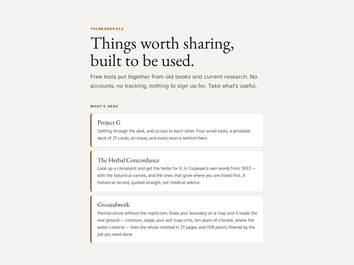 Landing-page snapshot of thinkdeep333.com