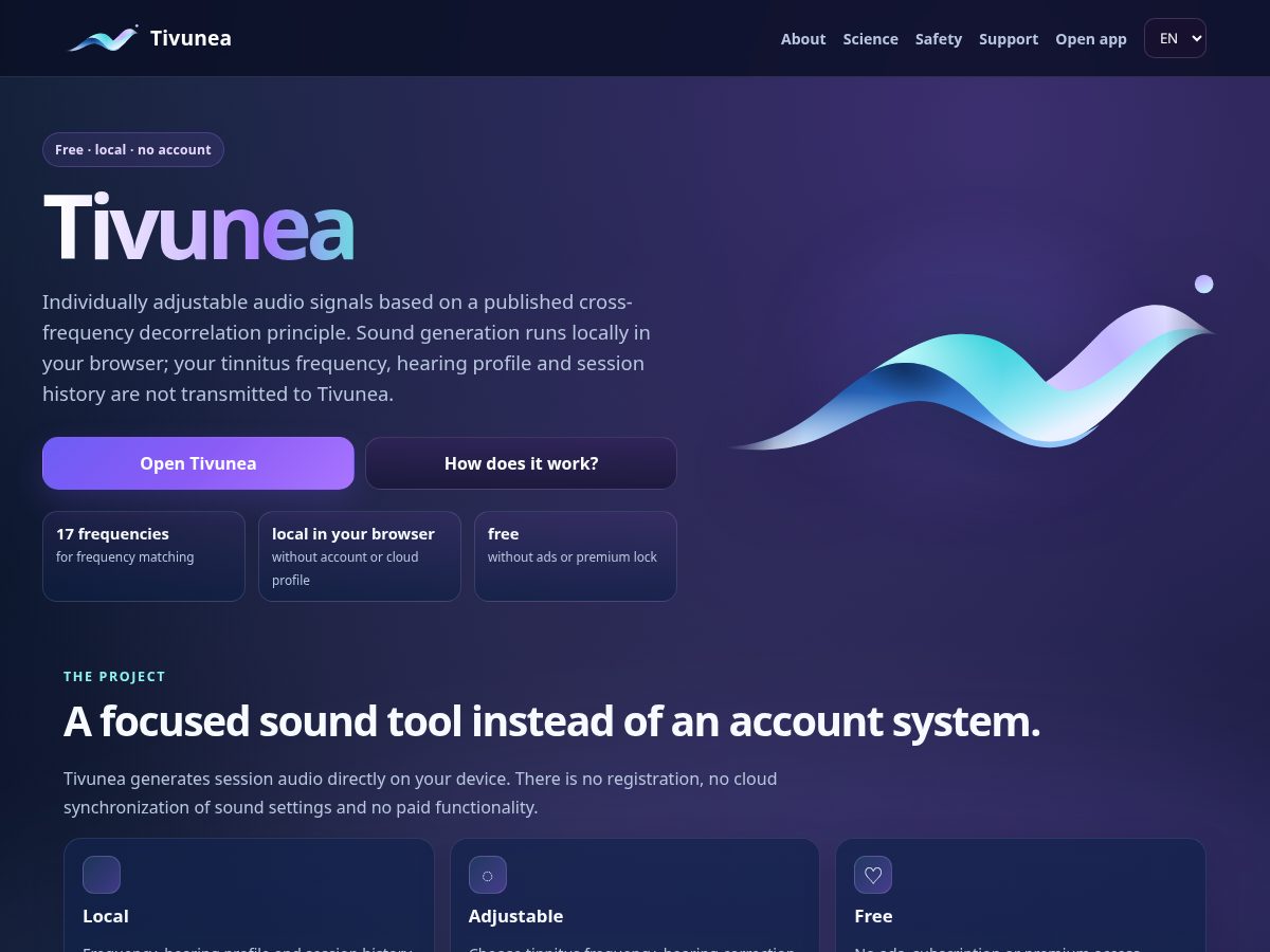 Landing-page snapshot of tivunea.app