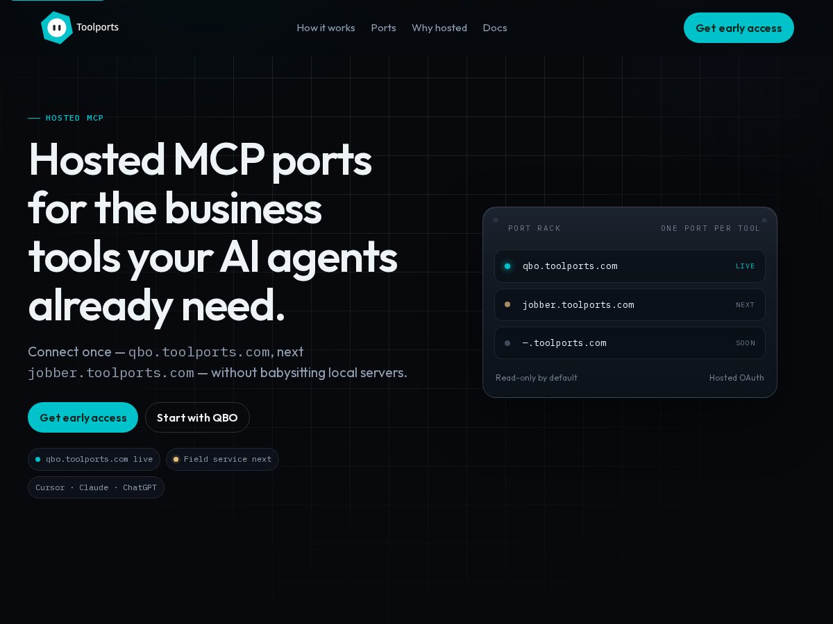 Landing-page snapshot of toolports.com
