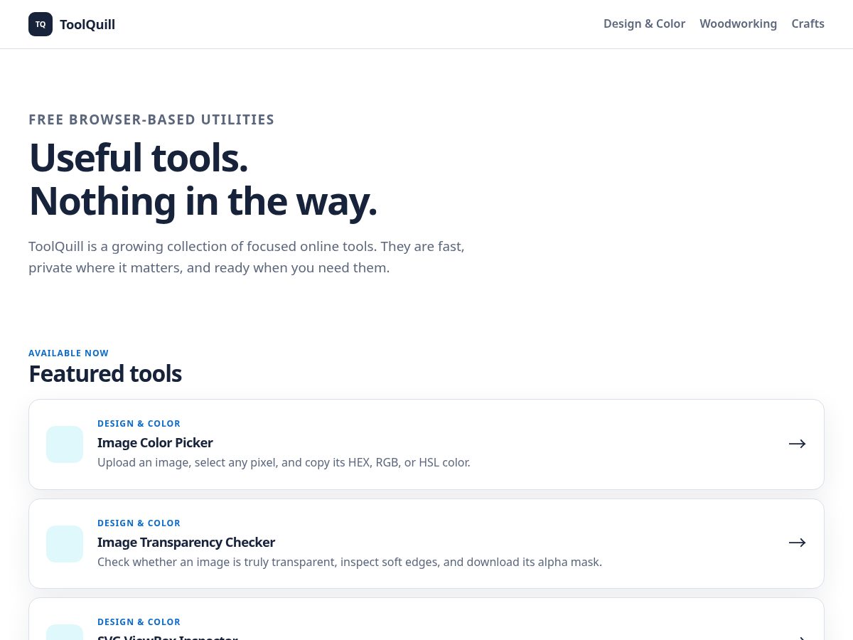 Landing-page snapshot of toolquill.net