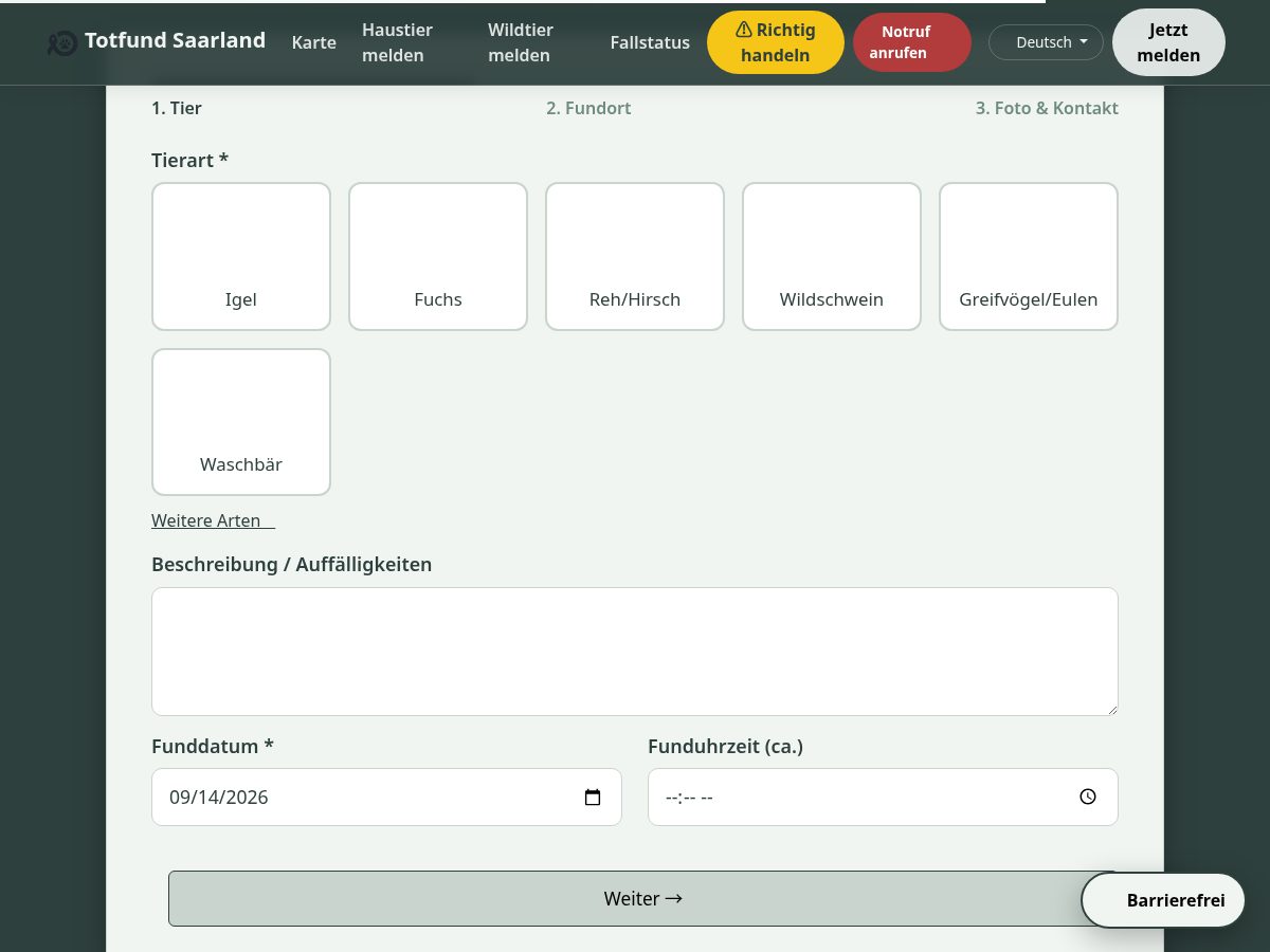 Landing-page snapshot of totfund.saarland