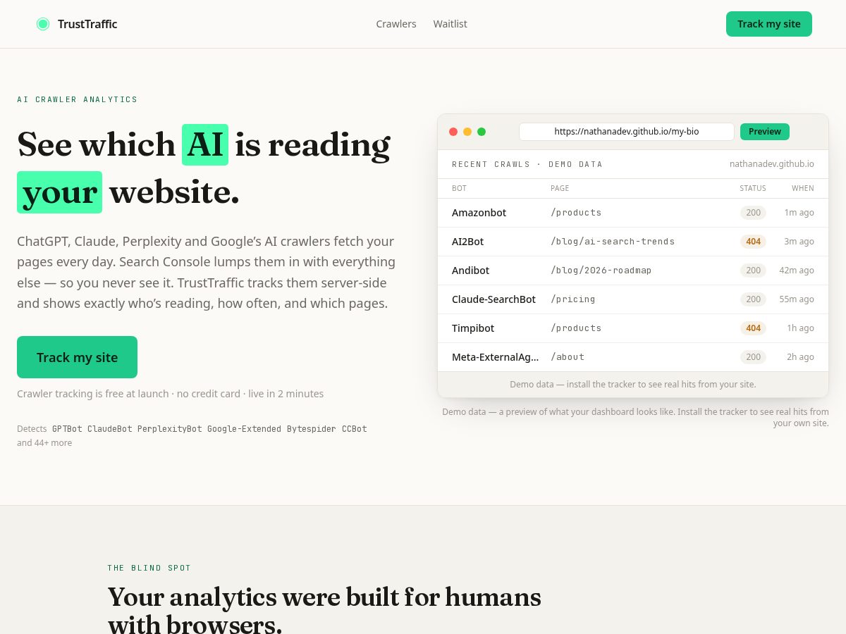 Landing-page snapshot of trusttraffic.net