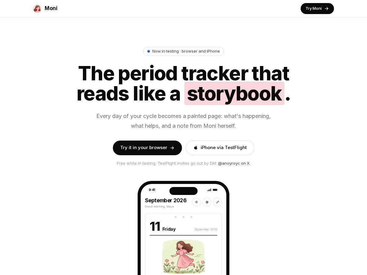 Landing-page snapshot of trymoni.app