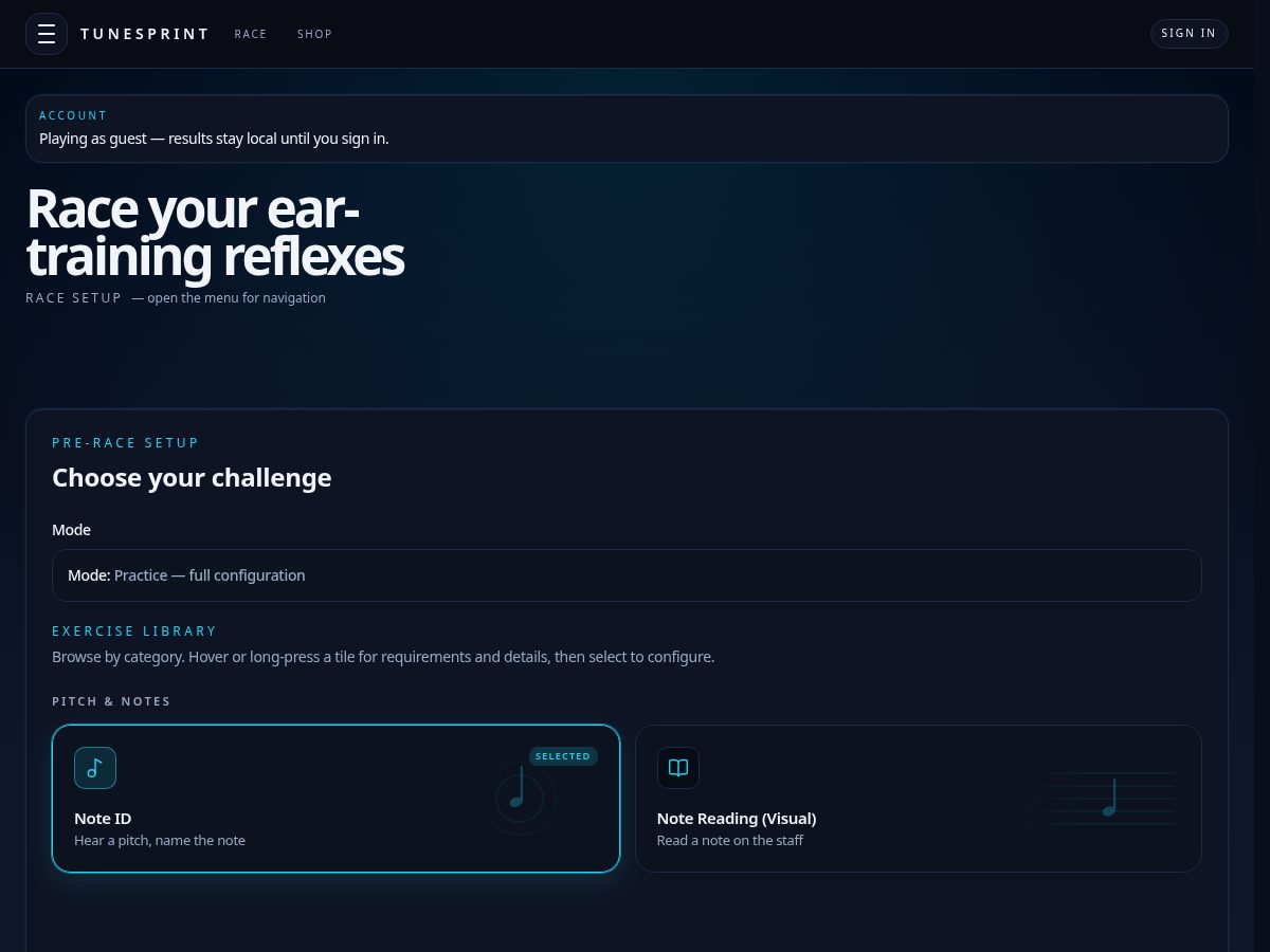 Landing-page snapshot of tunesprint.app