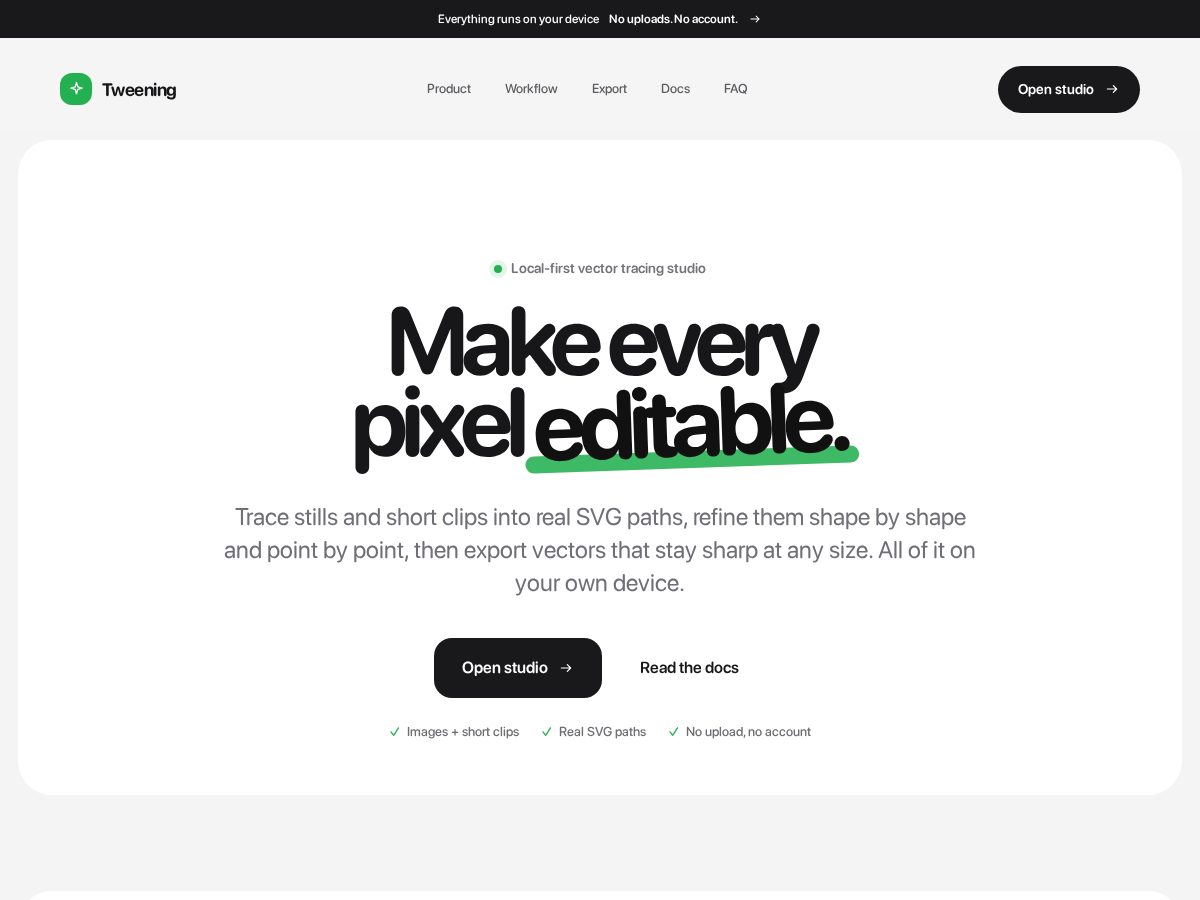 Landing-page snapshot of tweening.app