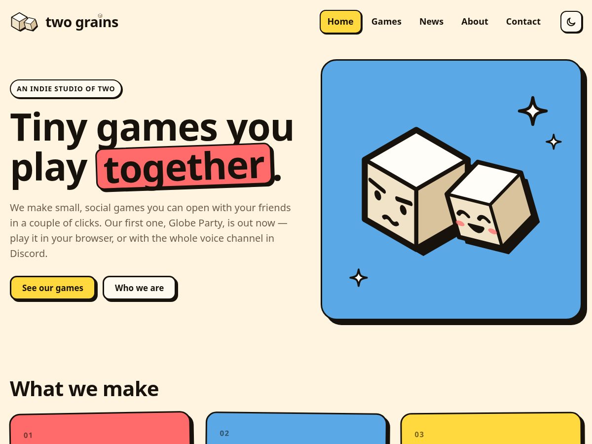 Landing-page snapshot of twograins.app