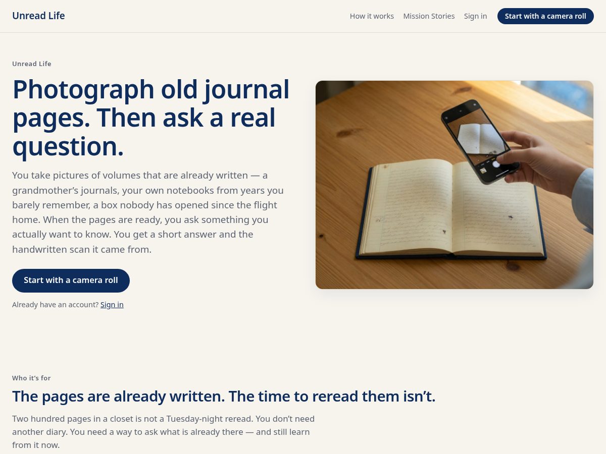 Landing-page snapshot of unreadlife.com