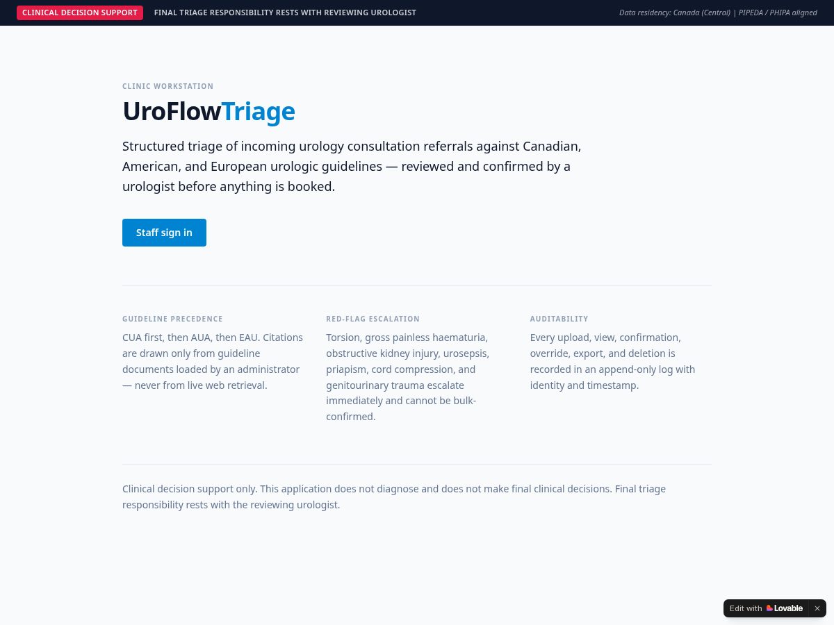 Landing-page snapshot of uroflowtriage.live