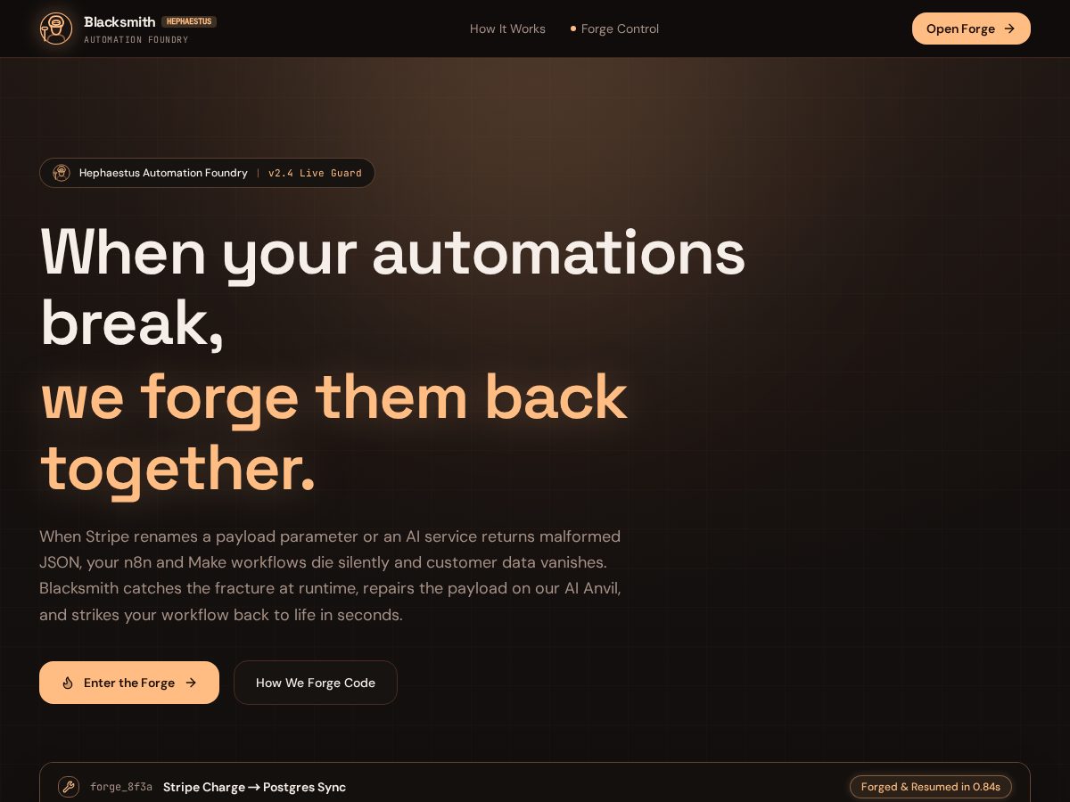 Landing-page snapshot of useblacksmith.app