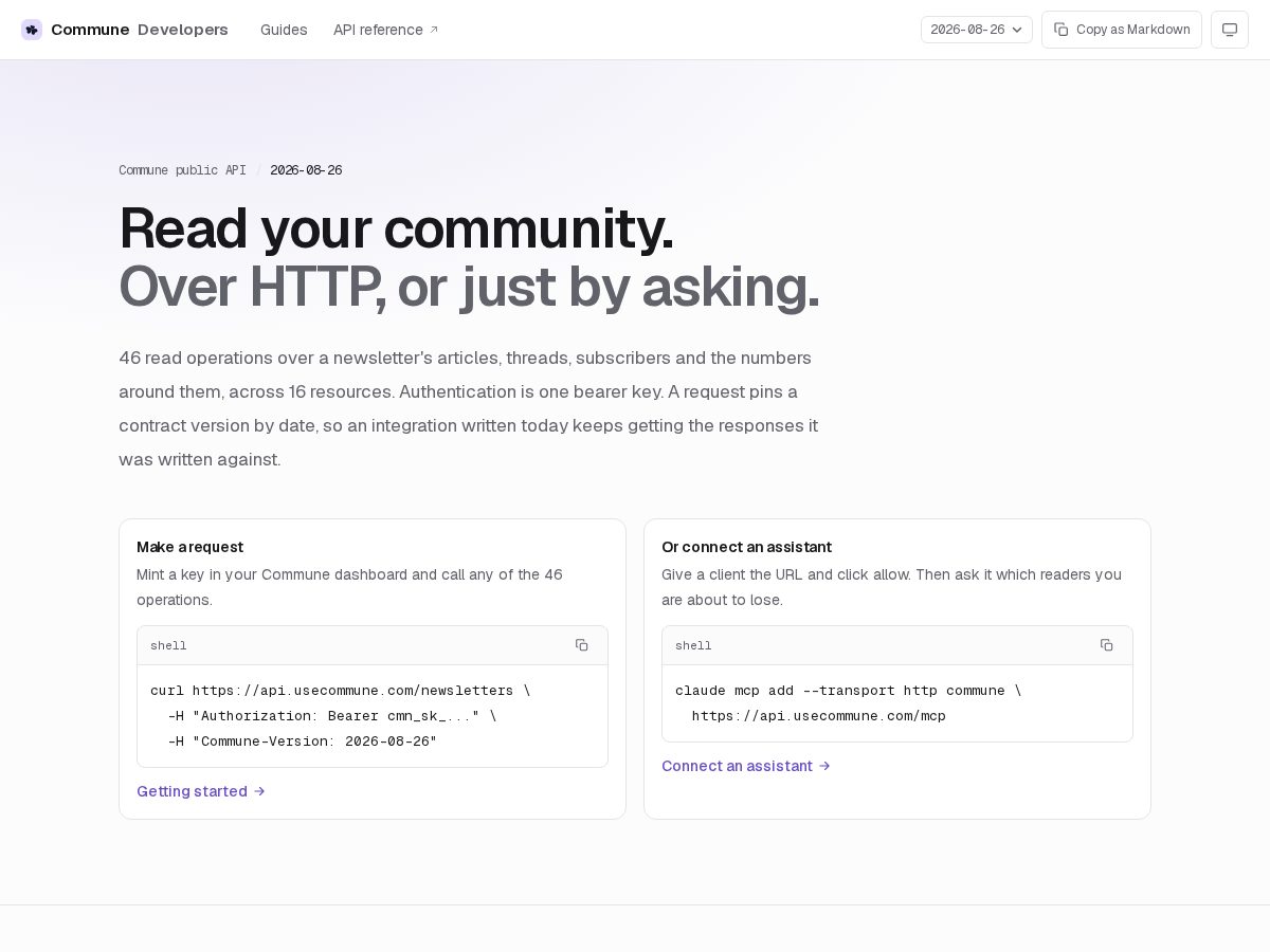 Landing-page snapshot of usecommune.dev