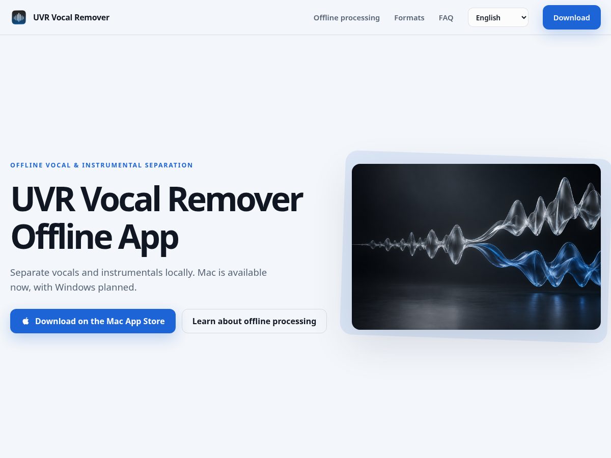 Landing-page snapshot of uvrvocalremover.app