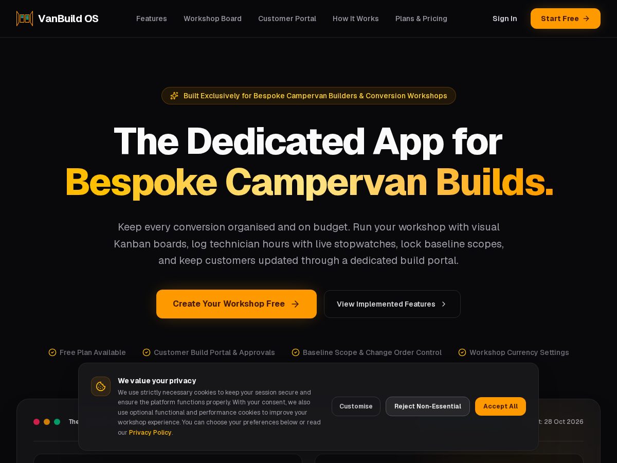 Landing-page snapshot of vanbuildos.com
