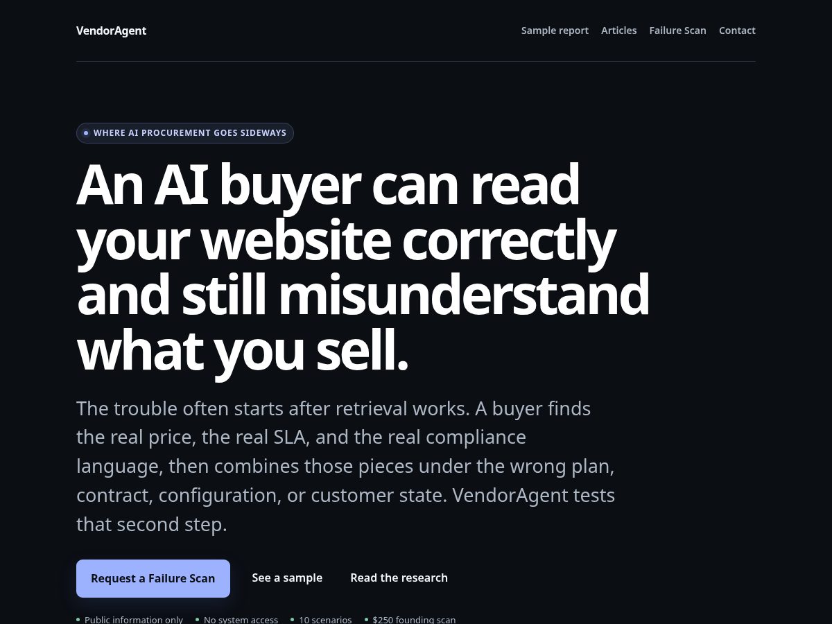 Landing-page snapshot of vendoragentai.com
