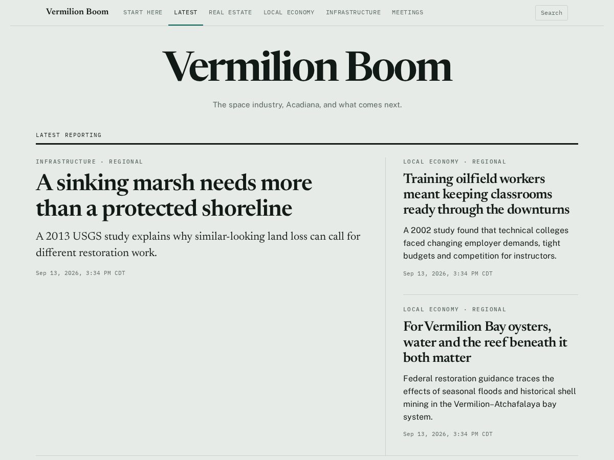 Landing-page snapshot of vermillionboom.com