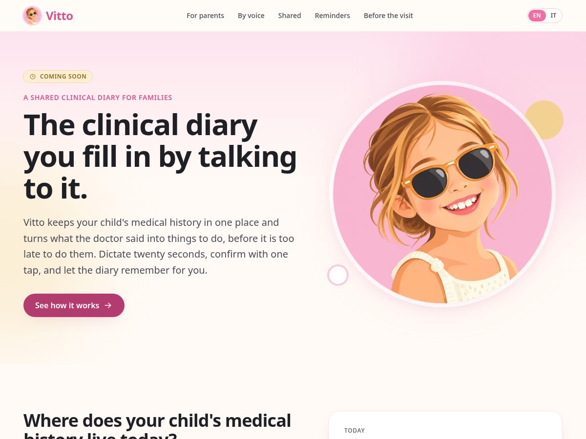 Landing-page snapshot of vitto.health