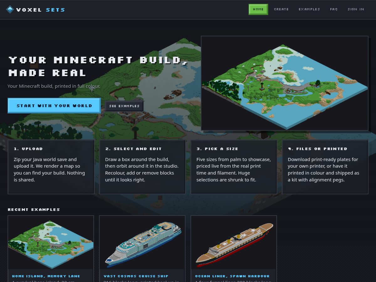 Landing-page snapshot of voxelsets.com