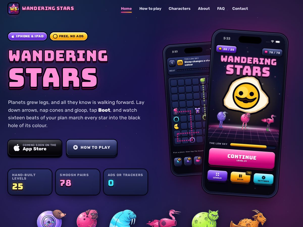 Landing-page snapshot of wanderingstarsgame.online
