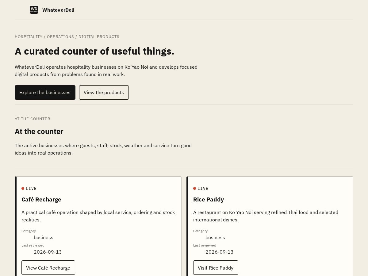 Landing-page snapshot of whateverdeli.com
