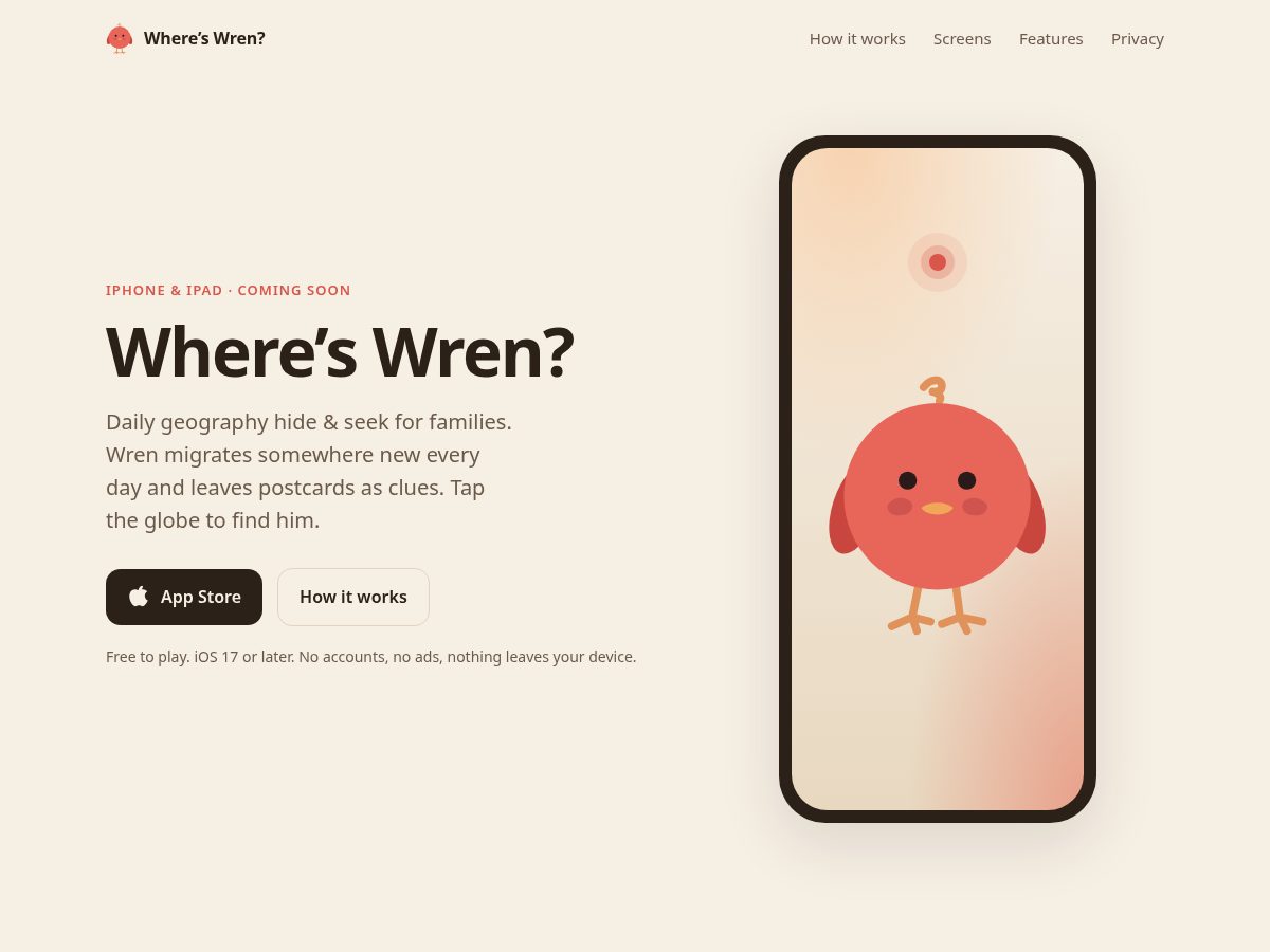 Landing-page snapshot of whereiswren.com