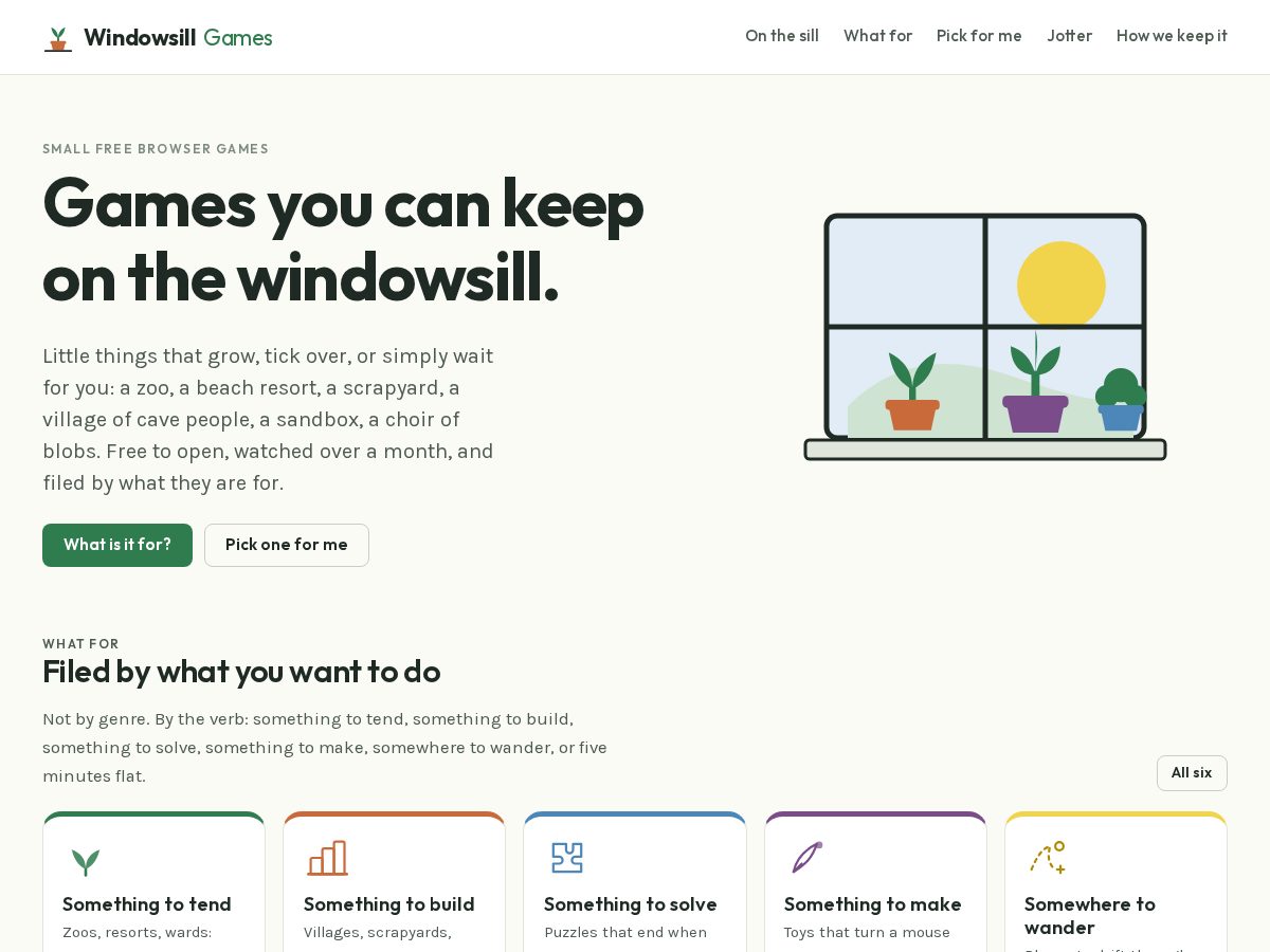 Landing-page snapshot of windowsillgames.com