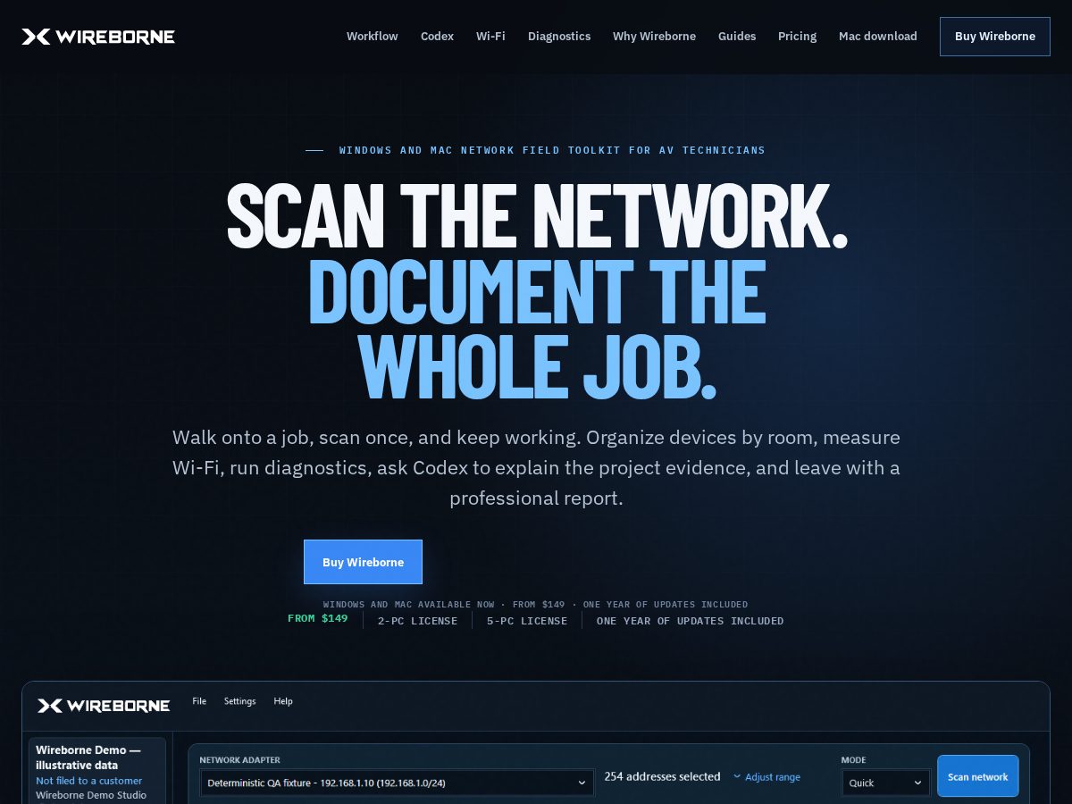 Landing-page snapshot of wireborne.app