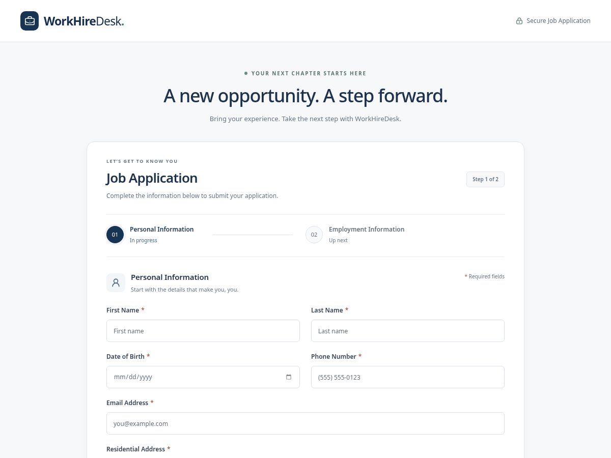 Landing-page snapshot of workhiredesk.com