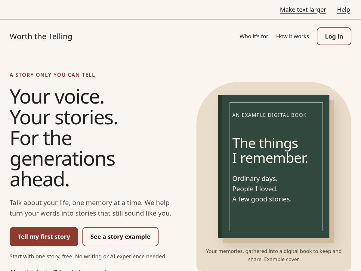 Landing-page snapshot of worththetelling.com