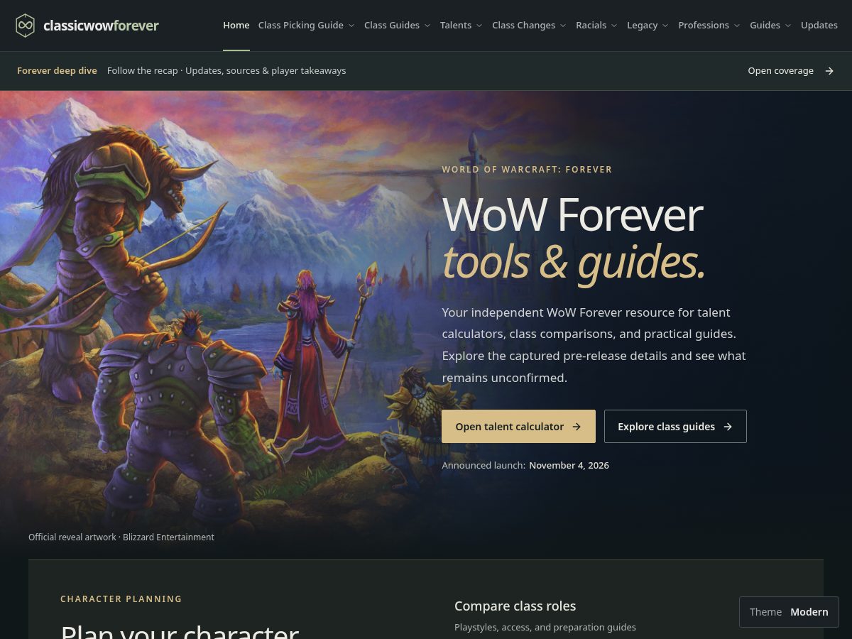 Landing-page snapshot of wowclassicforever.com