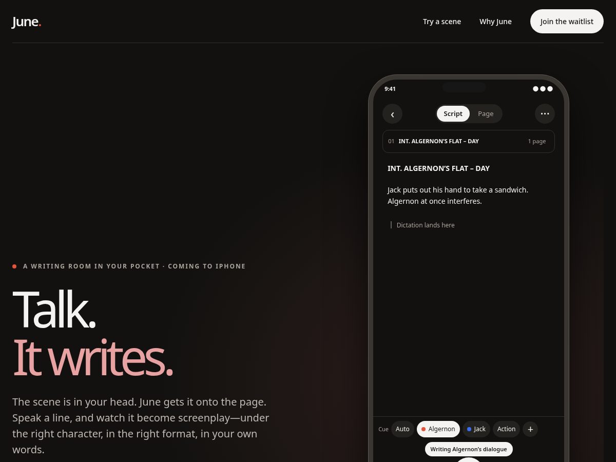 Landing-page snapshot of writewithjune.com