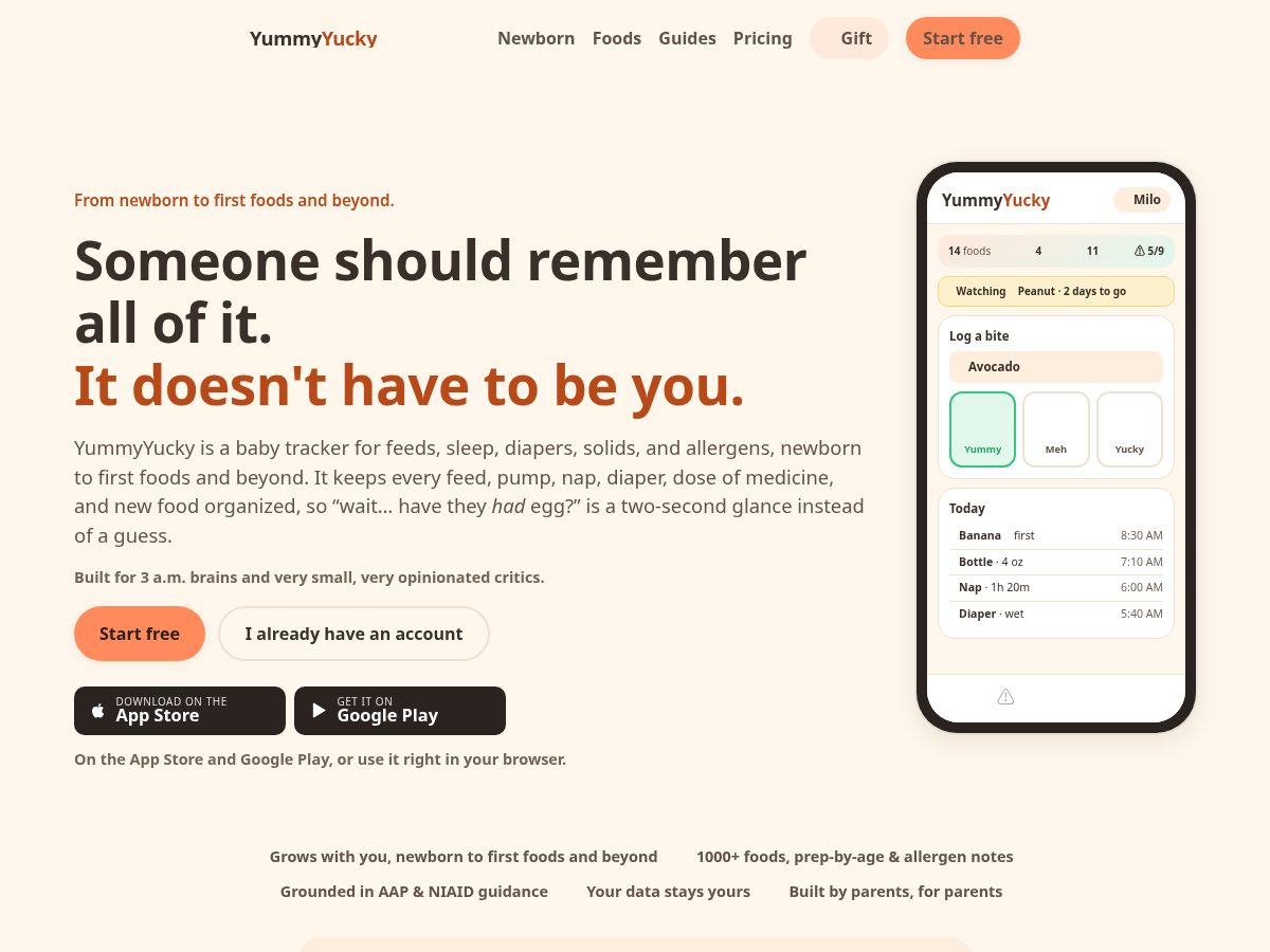 Landing-page snapshot of yummyyucky.app