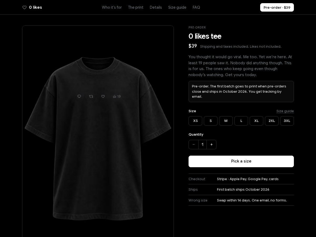Landing-page snapshot of zerolikes.army