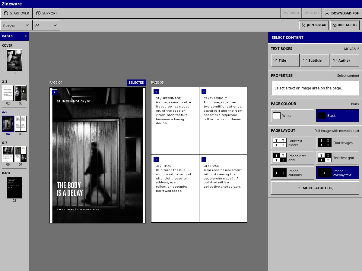 Landing-page snapshot of zineware.com