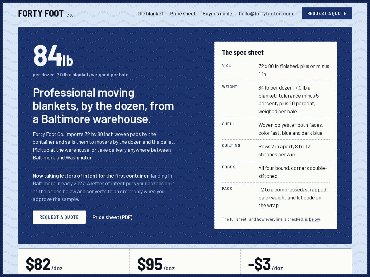 Landing-page snapshot of 40footco.com