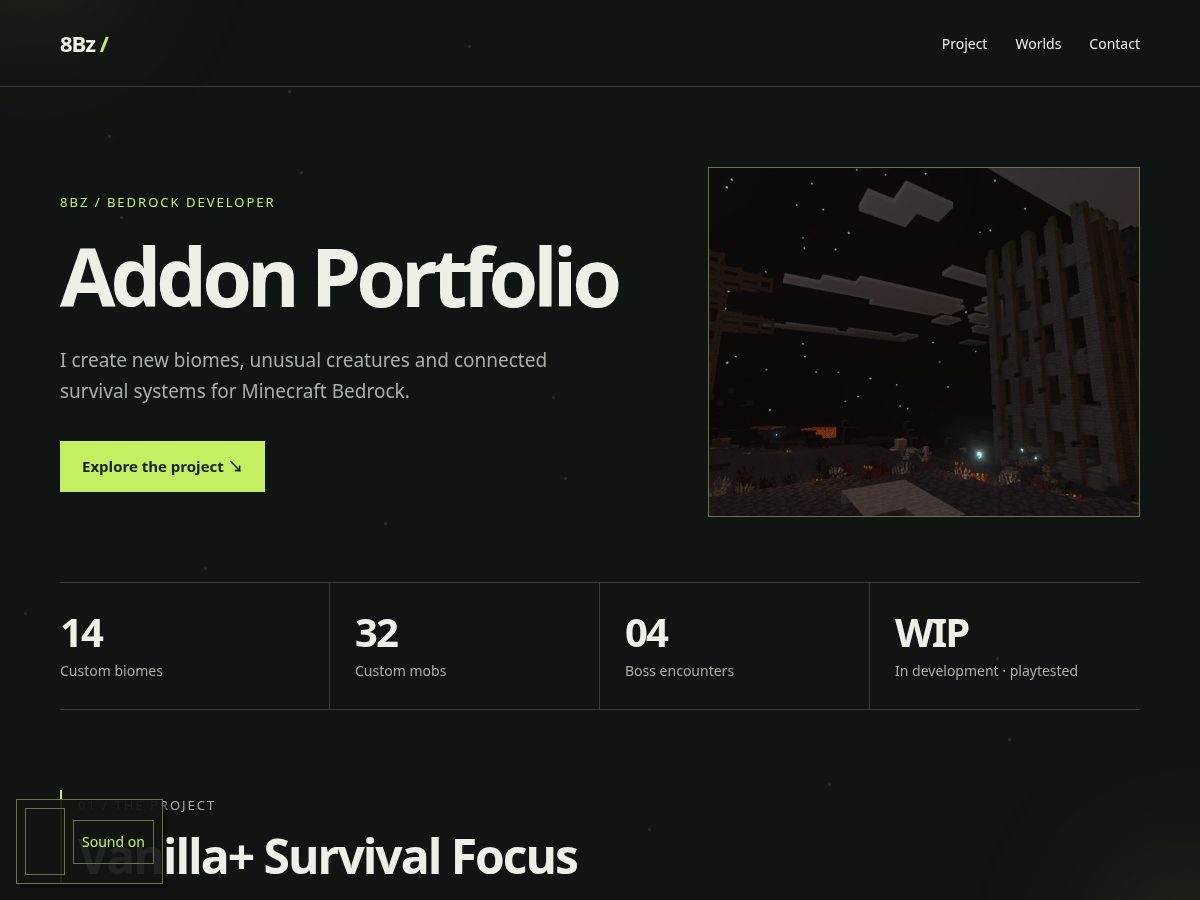 Landing-page snapshot of 8bzaddonportfolio.space