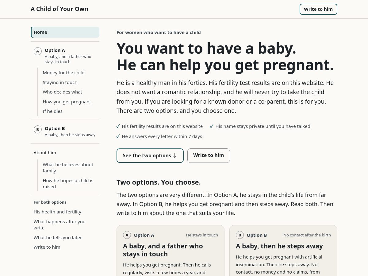 Landing-page snapshot of achildofyourown.com