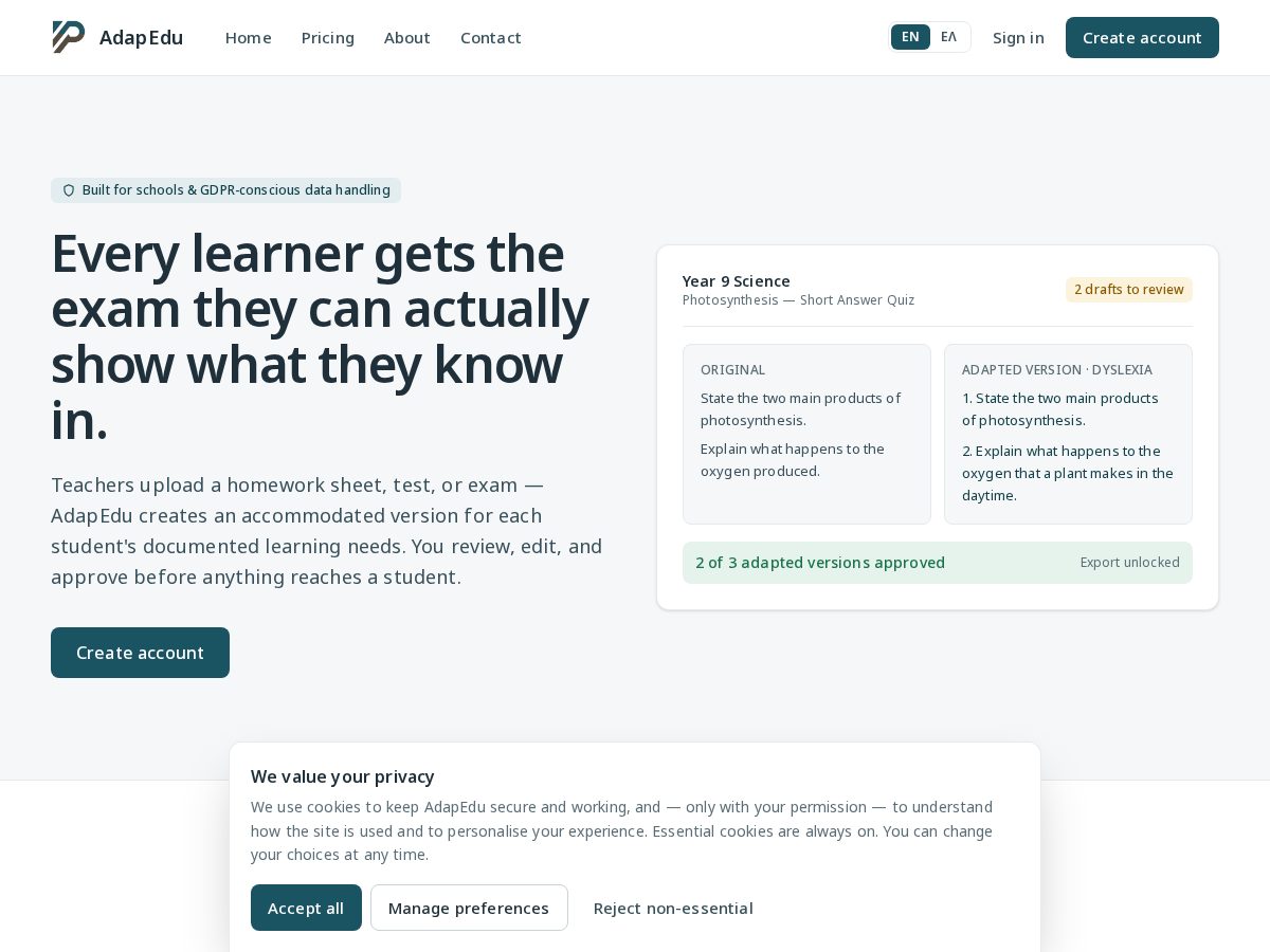 Landing-page snapshot of adapedu.com