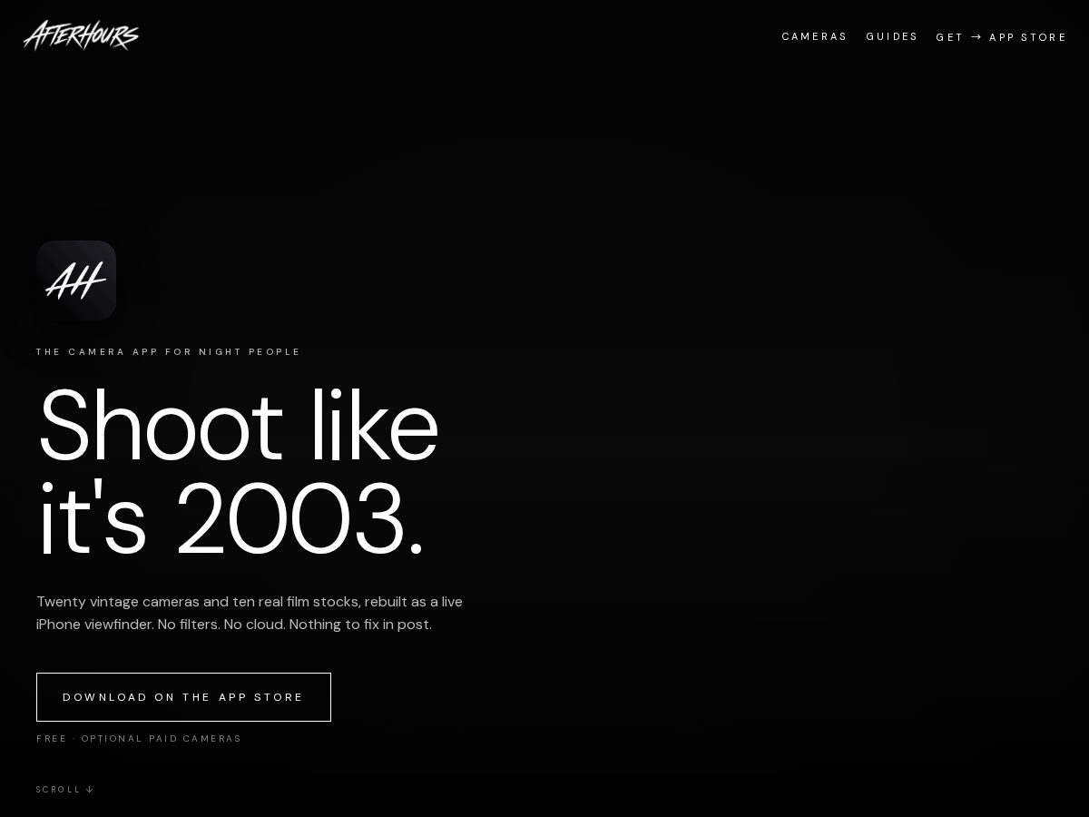 Landing-page snapshot of afterhourscamera.com
