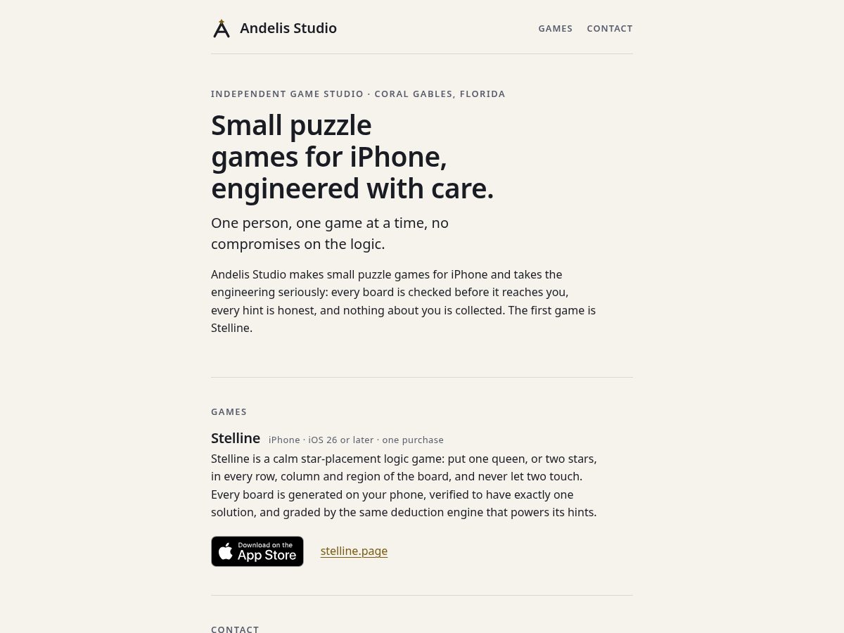 Landing-page snapshot of andelis.studio