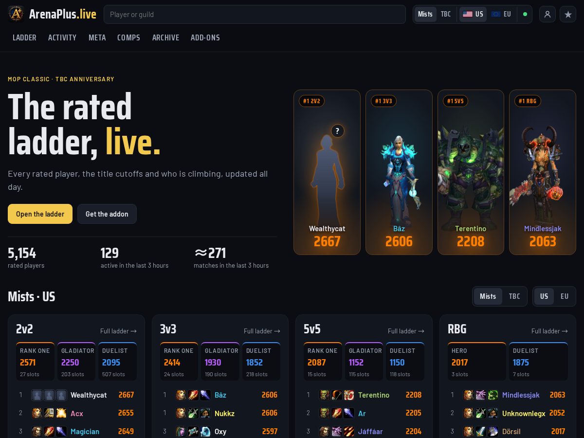 Landing-page snapshot of arenaplus.live