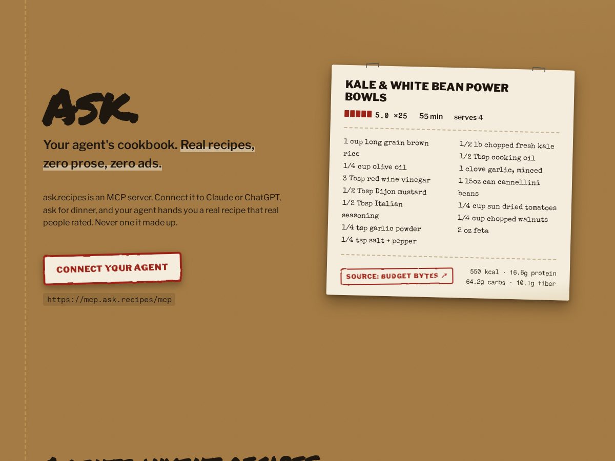 Landing-page snapshot of ask.recipes