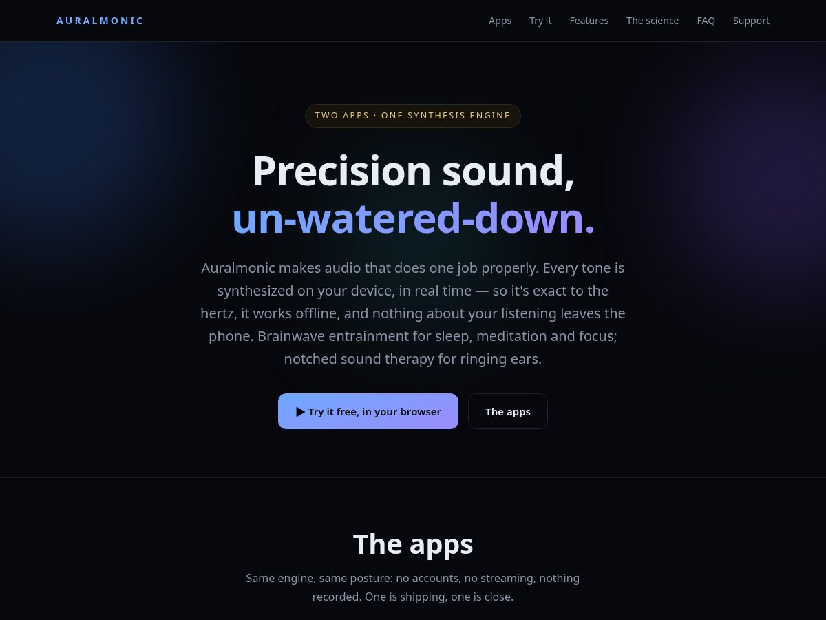 Landing-page snapshot of auralmonic.com