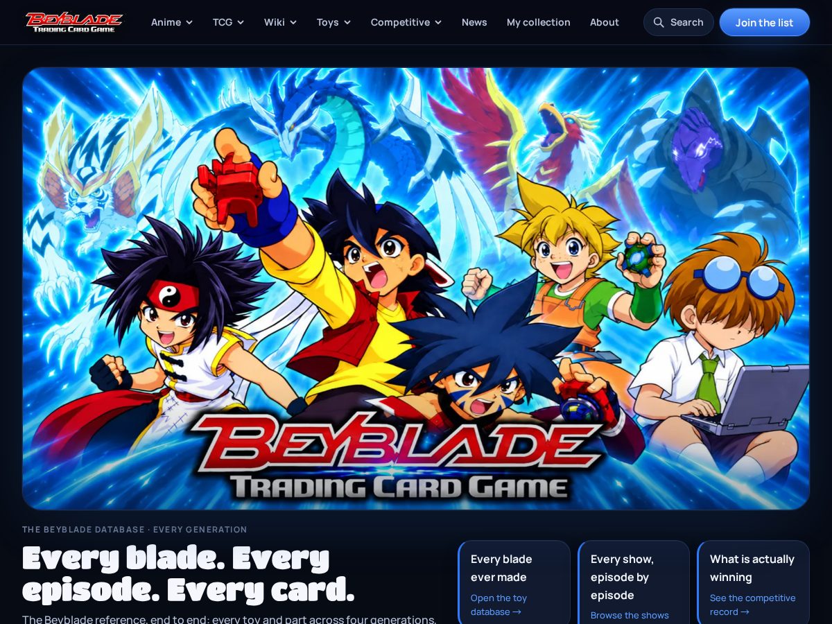 Landing-page snapshot of beybladecards.com