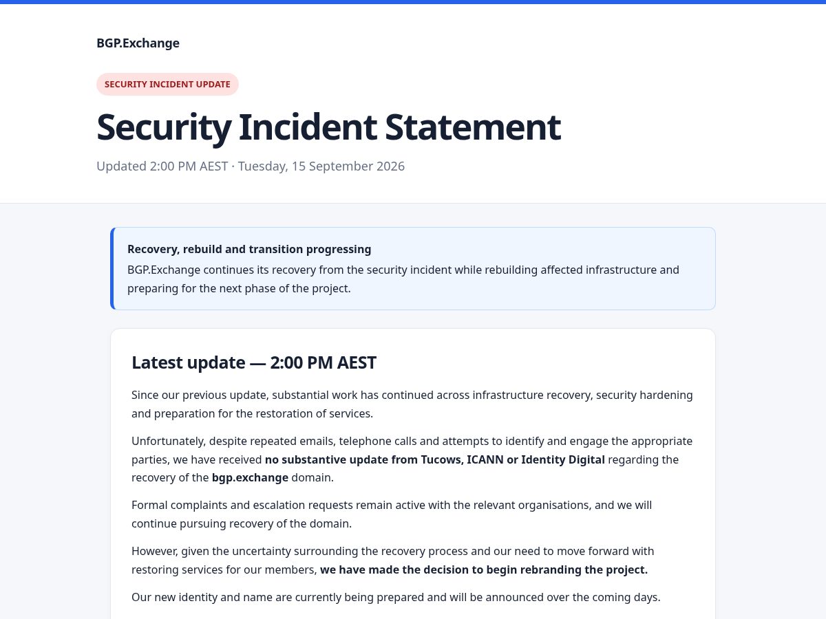 Landing-page snapshot of bgpexchange.com
