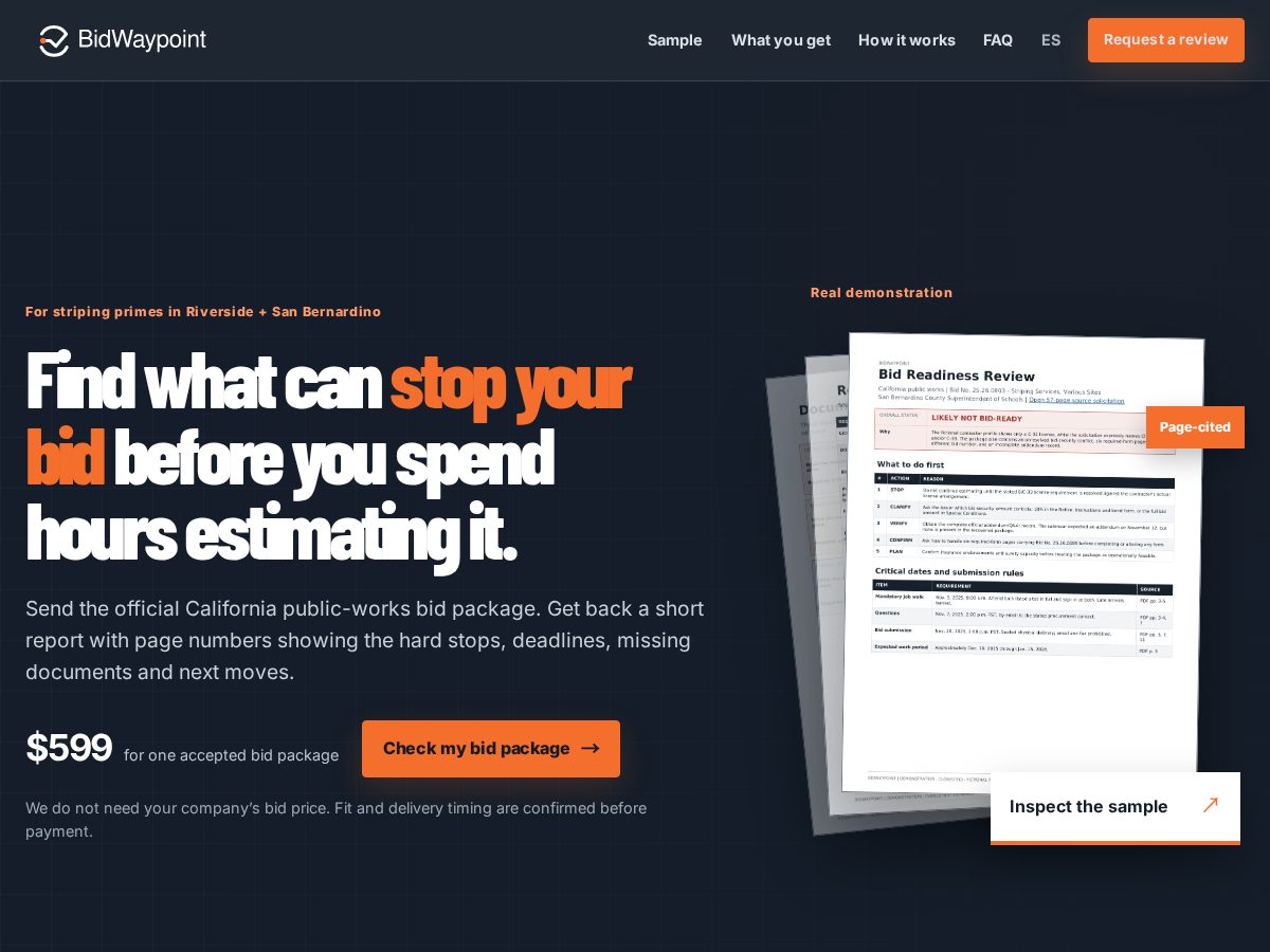 Landing-page snapshot of bidwaypoint.com