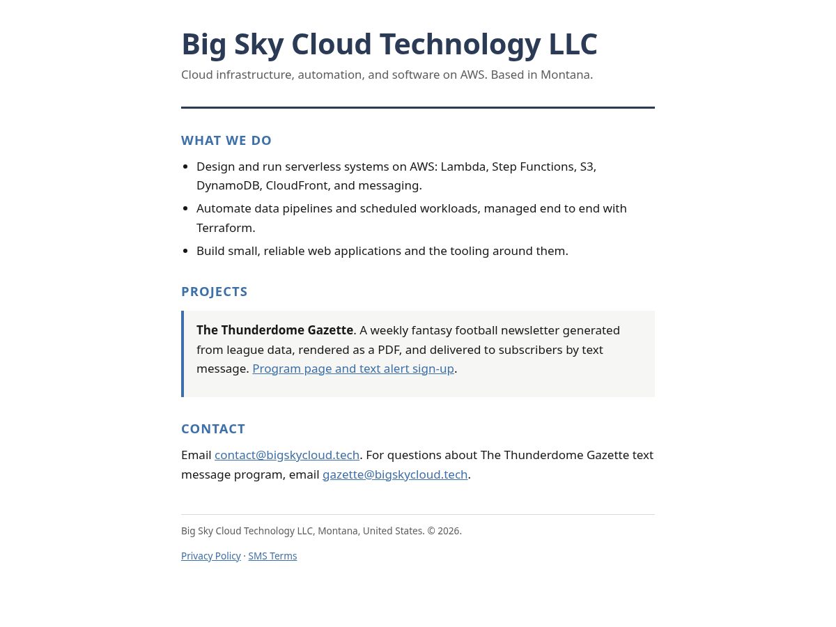 Landing-page snapshot of bigskycloud.tech