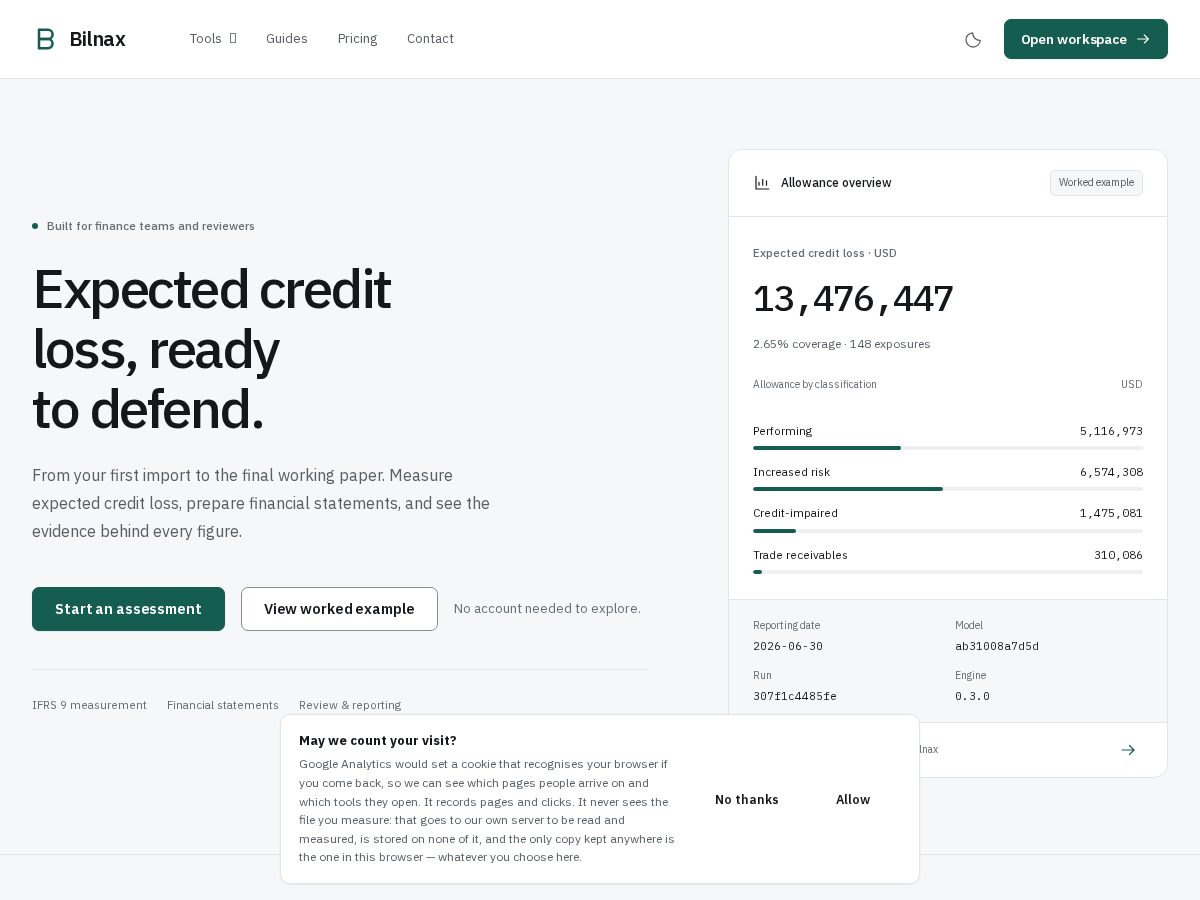 Landing-page snapshot of bilnax.app