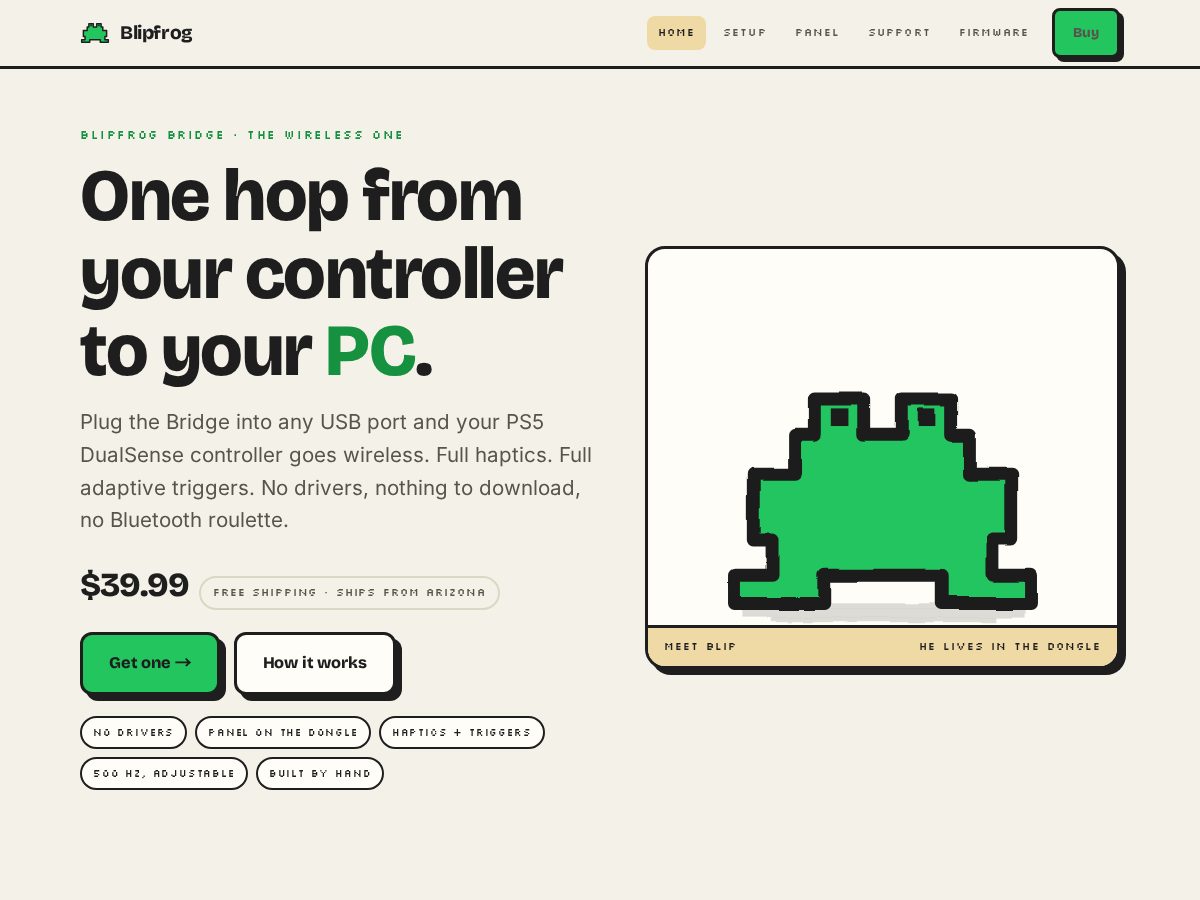 Landing-page snapshot of blipfrog.com